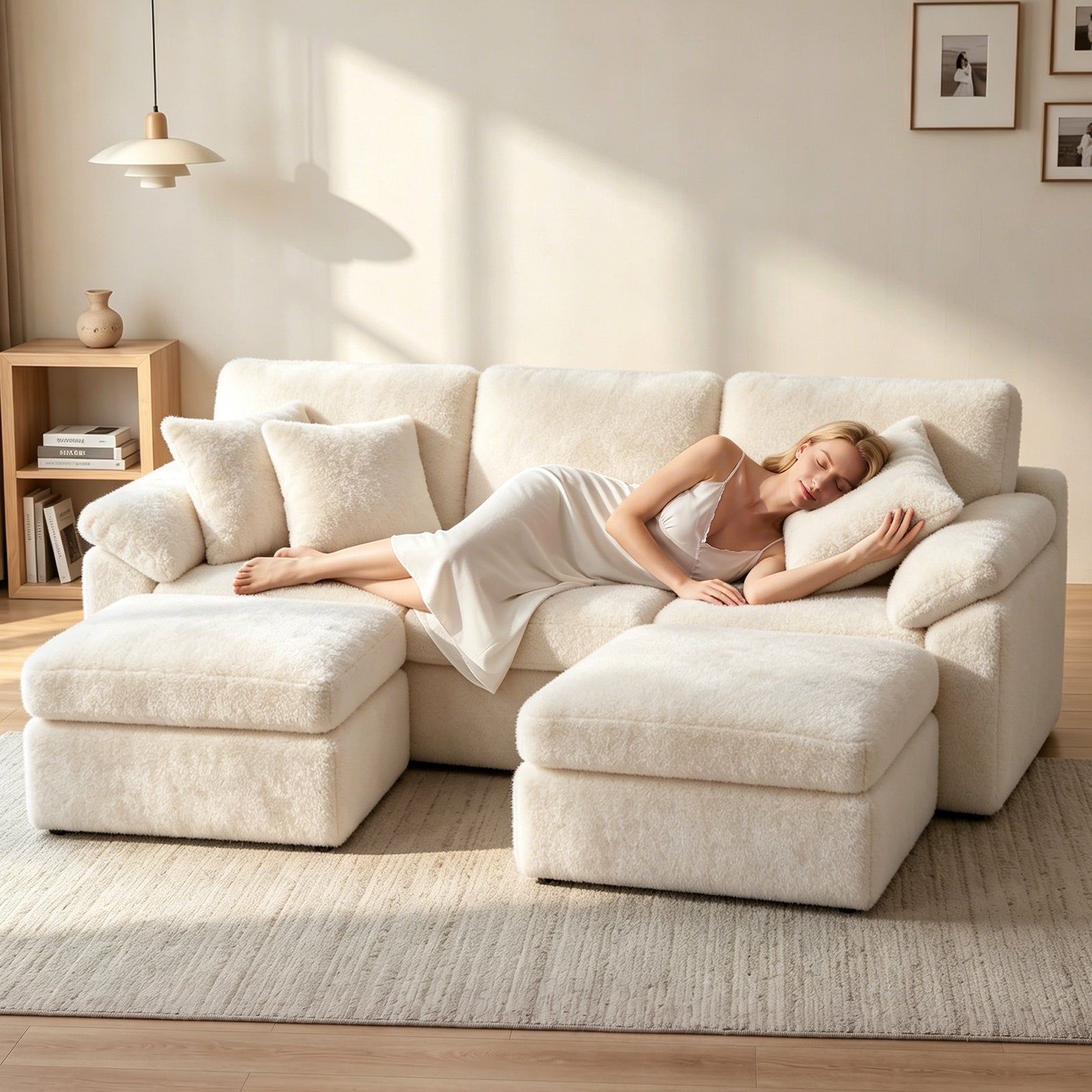 5 Seats U-shaped Sectional Sofa Boneless Couch Cloud Comfy Modular Sofa, Free Combination