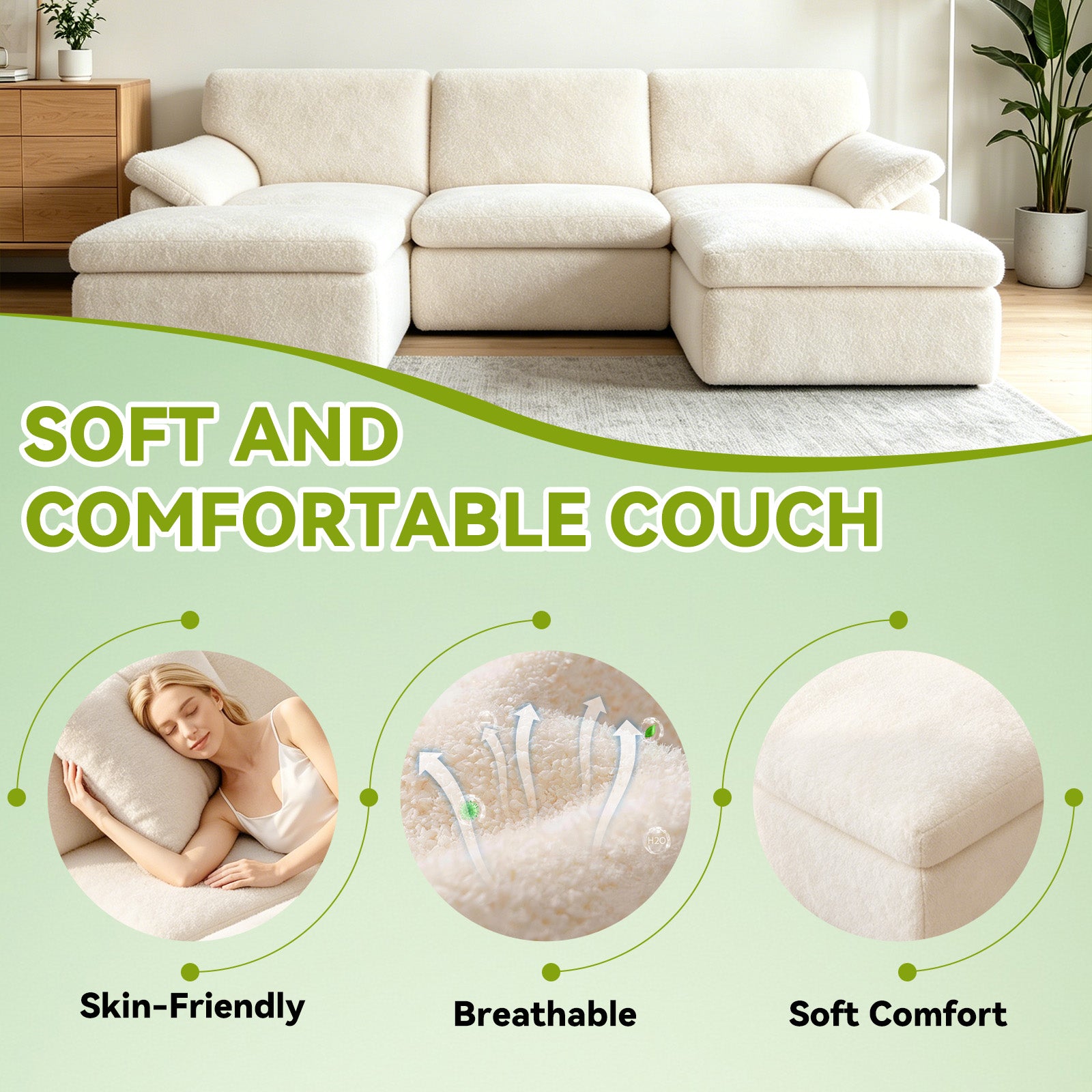 5 Seats U-shaped Sectional Sofa Boneless Couch Cloud Comfy Modular Sofa, Free Combination