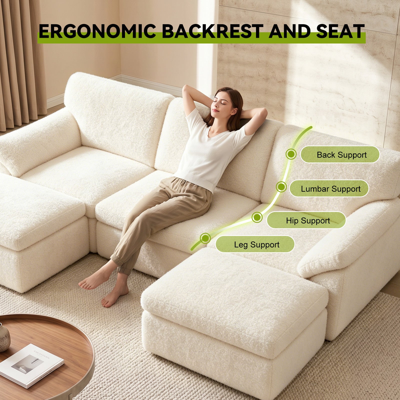5 Seats U-shaped Sectional Sofa Boneless Couch Cloud Comfy Modular Sofa, Free Combination