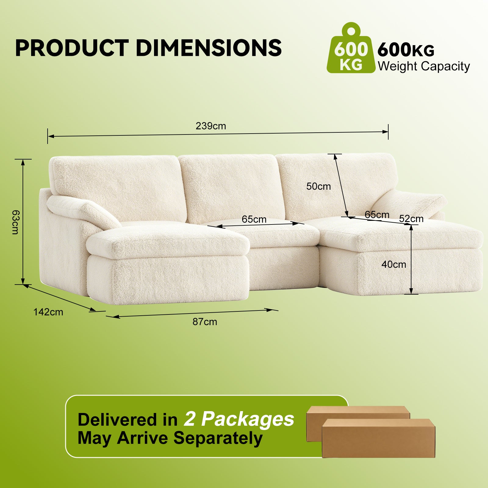 5 Seats U-shaped Sectional Sofa Boneless Couch Cloud Comfy Modular Sofa, Free Combination