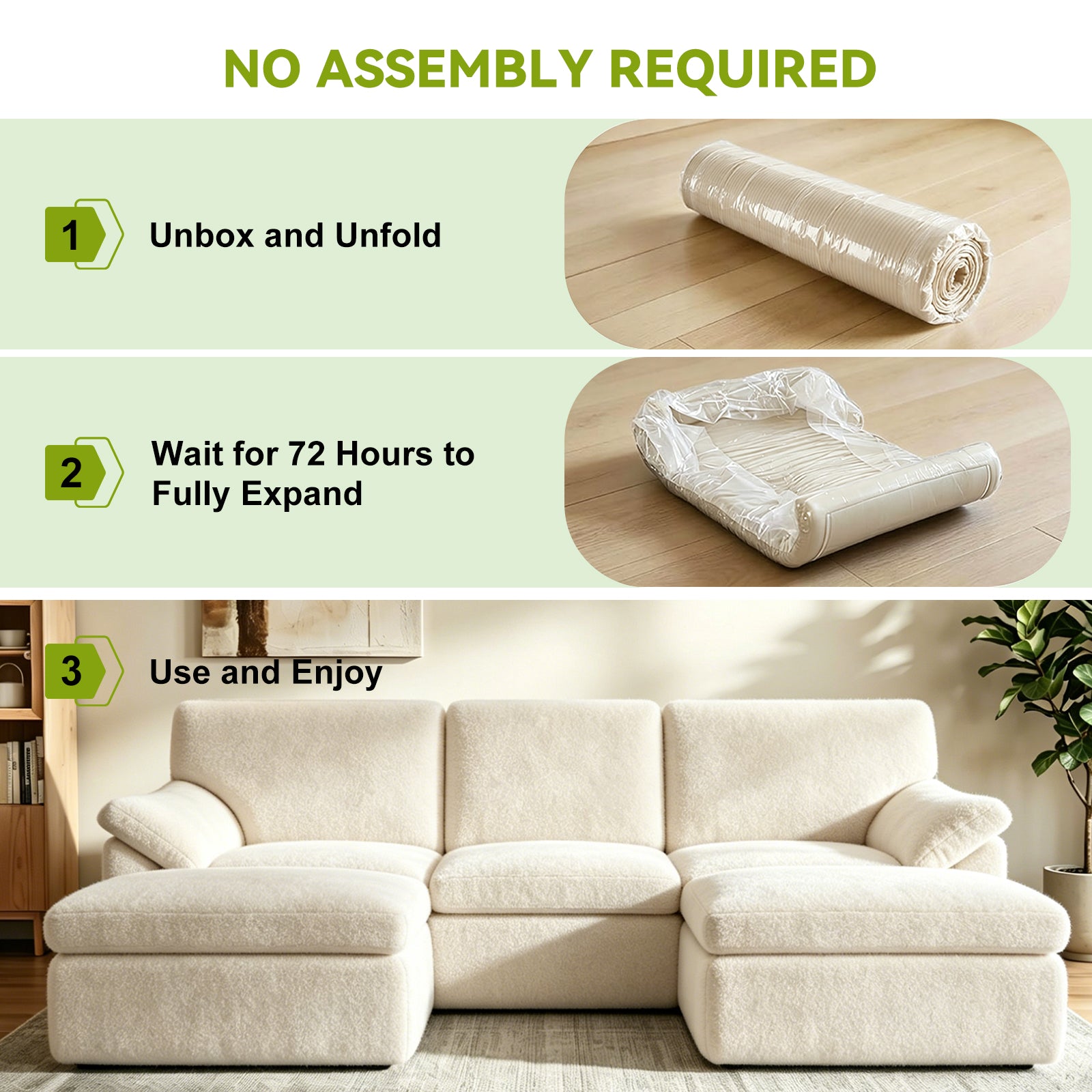 5 Seats U-shaped Sectional Sofa Boneless Couch Cloud Comfy Modular Sofa, Free Combination