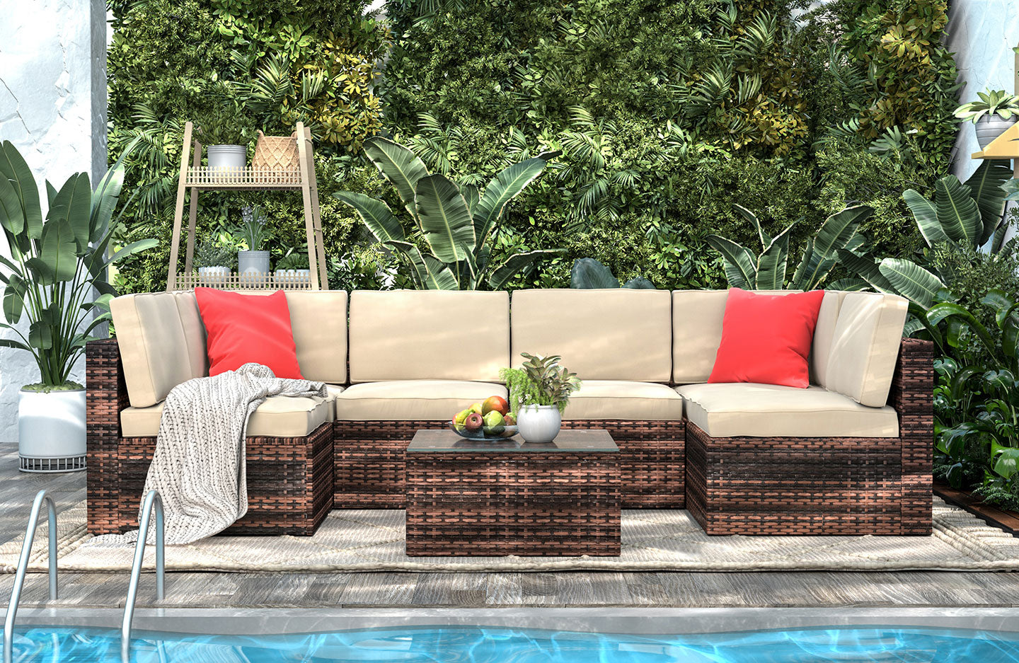 6 Seater Garden Furniture Set  For Lawn Backyard Poolside